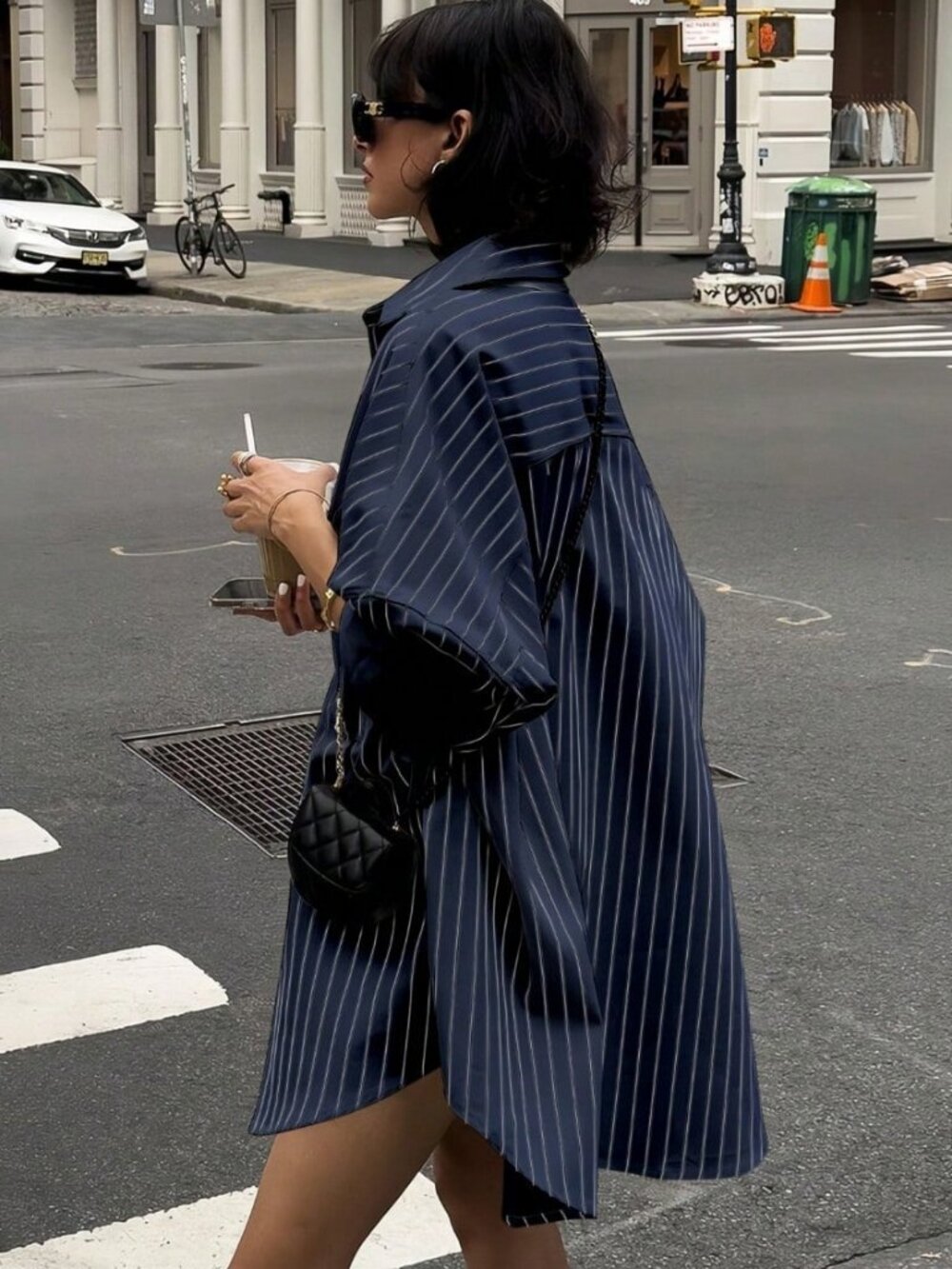 Navy Casual Women's Pocket Button-Down Long Sleeve Striped Blouse Top - Picture 2 of 7
